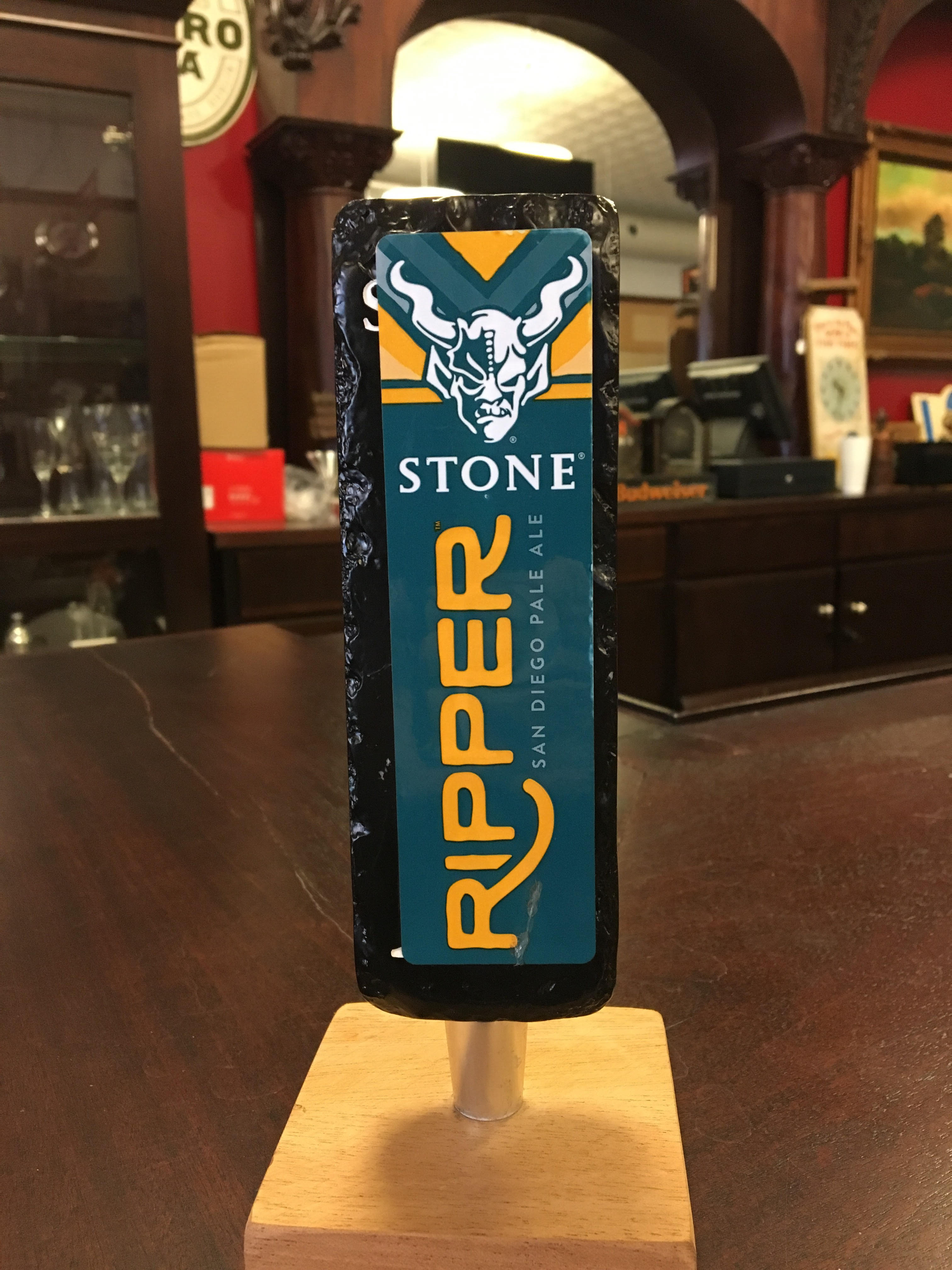 Stone Brewing Tap Handle Ripper San Diego Pale Ale Wooden, Black, Teal, Yellow, White